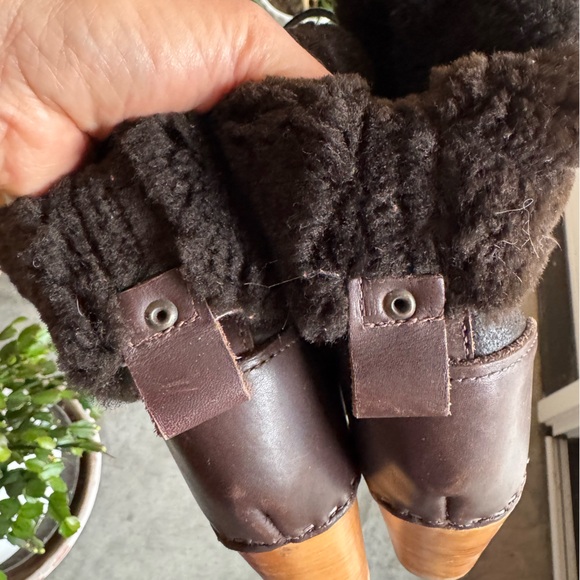 No.6 Clog Shearling Lined Lace Up Boot Sz 39 Black & Brown Natural Base 3” heel - Picture 9 of 16